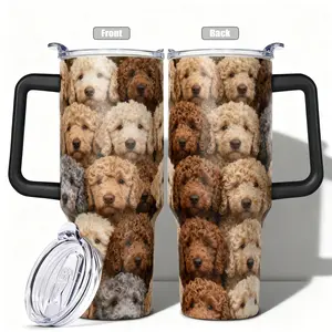 1pc, 40oz/30oz/20oz/14oz Stainless Steel Cup Adorable Poodle Puppies Double Wall Vacuum Insulated Cup, Leakproof Lid & Carry Handle Travel Mug for Outdoor Camping Hiking, Gift for Dad, Mom, Bro