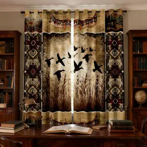 Wild Duck Blackout Curtains Farmhouse Wild Animal Duck Curtains, Woodland Wildlife Animal Window Curtains for Kids Boys Girls Retro Brown Duck Rustic Farmstyle Bedroom Curtains Home Decoration Curtain,2 Panels