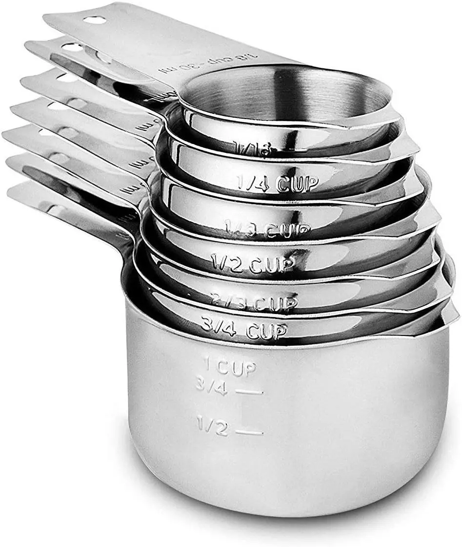 7-Piece Stainless Steel Measuring Cups Set - Seamless 1-Piece Design, Precise Etched Markings, Chemical-Resistant, Durable, Space-Saving Nest Neatly Inside Each Other, for Dry/Liquid Ingredients, Everyday Kitchen Utensils