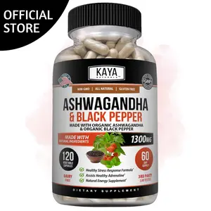 Kaya Naturals Ashwagandha Root with Black Pepper - Maximum Strength 1300mg - Support Adrenal, Glandular Health - Mood Relief, Focus, Energy & Vitality for Men & Women - Traditional Wellness Herb – Easy-to-Take Capsules – 120 Count