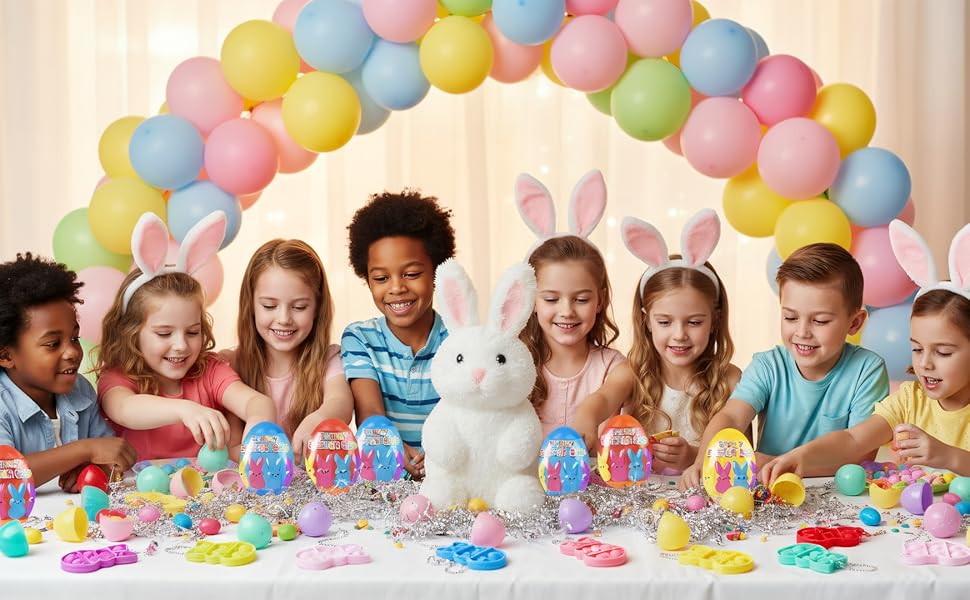 24 PCS Prefilled Easter Eggs with Bunny Pop Bubble Fidget Keychains – Easter Basket Stuffers, Egg Fillers, Party Favors for Kids Boys Girls Egg Hunt Toys-Valentine gift