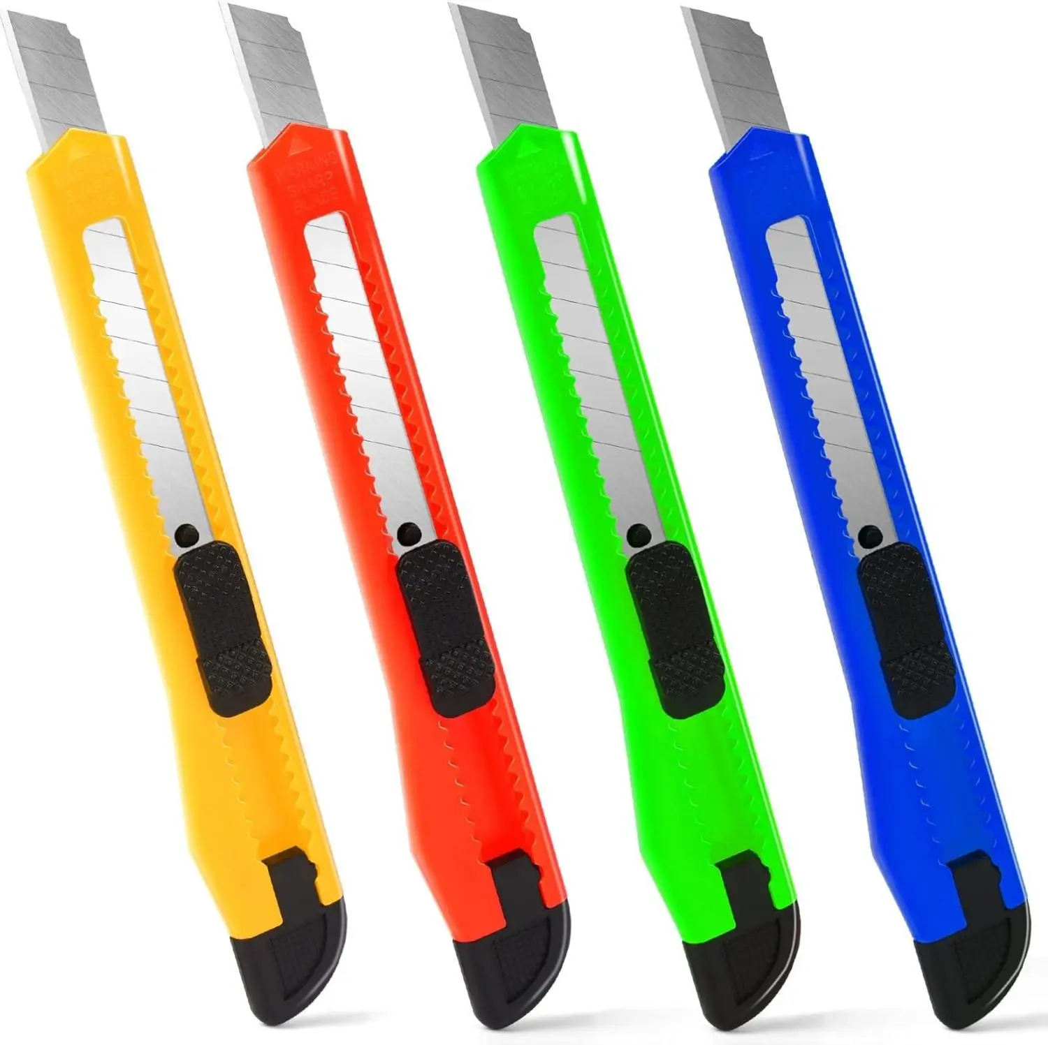 [New Deal] 4 Pack Box Cutter, 9mm Snap-off Utility Knife, Box Cutter Retractable for Opening Packages Cartons, Box Opener, Disposable Razor Knife Exacto Knife Perfect for Office and Home use