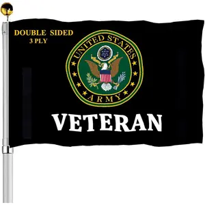 Army Veteran Emblem Flags 3x5 Outdoor Double Sided- US Armed Force Green Crest Military Flag Heavy Duty with 2 Brass Grommets for Outside Outdoor