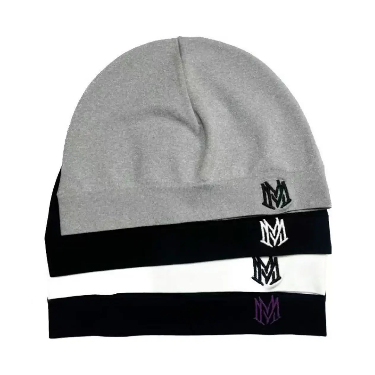 Unisex Skull Cap Beanie Hat, Close-Fit Embroidered Skully Cap, Lightweight Streetwear Knit Hat for Men and Women, Black White Gray