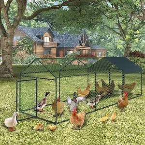 Mental Chicken Coop，120"X40"X40" Chicken Runs for Yard with Waterproof Cover，Outdoor Poultry Cage with Predator Protection, for Chickens Ducks