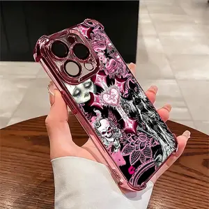 Gothic skull angel cross pink pattern phone case, shockproof Full Cover soft case, can be given to friends or lovers, suitable for iPhone 17/16/15/14/13/12/11/X/XS/XSMAX, a holiday gift for friends, family, and yourself, Accessories, Cellphone, Casing