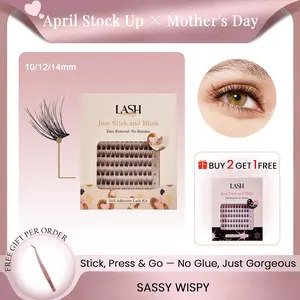 Lashterally Sassy Wispy Self-adhesive Lash Clusters Kit Pre-glued Easy Apply Easy Remove 5D Fluffy False Eyelashes 10mm/12mm/14mm 90 Eyelash Clusters Makeup Cosmetic