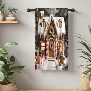 1Pc CHRISTMAS STYLE GINGERBREAD HOUSE WITH DECORATIONS Bathroom Hand Towel Bath Towel, Multiple Size Microfiber Towel, Ultra-Soft Quick Dry and Absorbent Polyester Large Bath Towel, Unique Home Decorative Kitchen Towe
