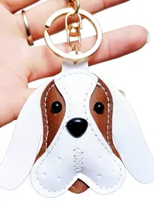Cute Handmade PU Leather Dog Keychain - Creative Bag Charm & Car Accessory