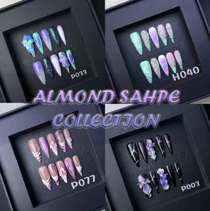 [ablab collection] 3D Handmade Press-On Nails with Swirl French Crystal Flower on Nails Art luxury Acrylic Y2K Nails Gradient Nail Tips Aurora Almond Glitter Iridescent Diamond Fake Nails Bling Halloween Wearable Pink Glossy Gothic Magical Spooky Nails