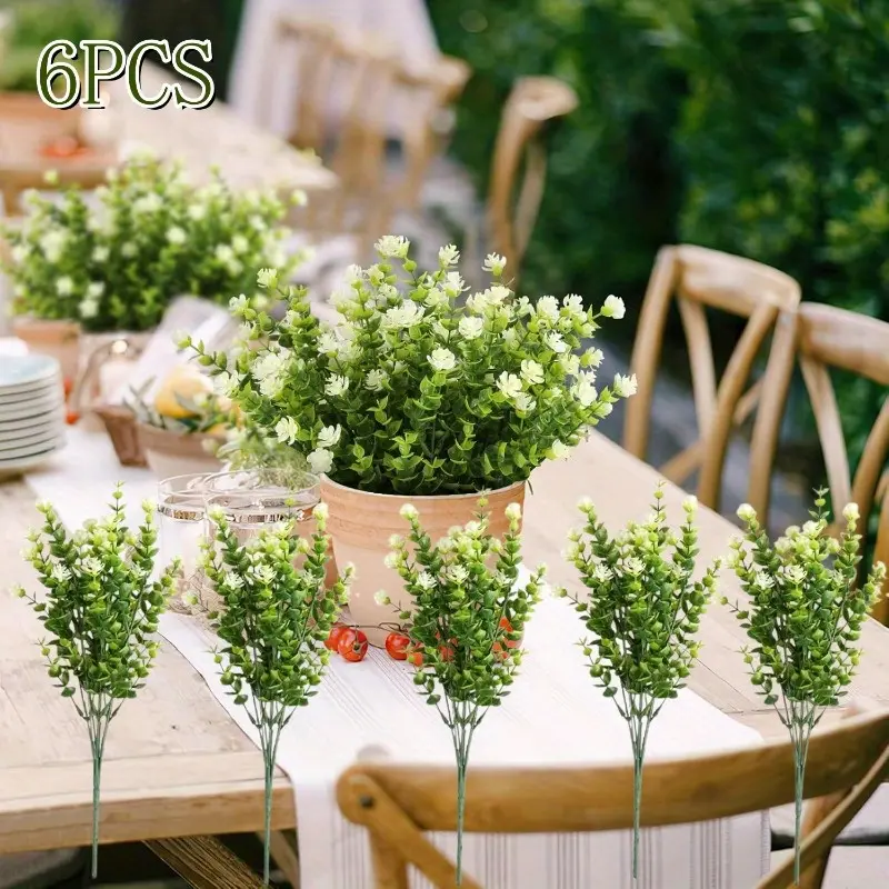 Decorative Bendable 6-Piece UV-Resistant Artificial Flower & Green Shrub Expandable Set, 21 Flower Buds, 13.78 cm Size, Indoor/Outdoor Planter Decor for Home, Office, Party