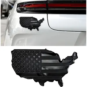 USA Map National Flag Fender Emblem, 3D Aluminum Beautiful American Flag Map Stickers, Metal Chrome Bumper Fender Door Window Map Flag Logo Decals for Car Truck SUV (Black)