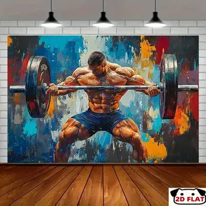 2D Flat Banner 1pc, Motivational Weightlifting Banner - Vibrant Polyesterwith Muscular Man Lifting Barbell, Inspirational Home & Gym Art, Perfect Fitness Rooms, Party Backgrounds, Wall Decorations, Fitness Room Art