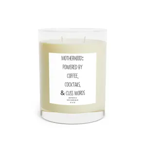 Motherhood Candle - Powered by Coffee, Cocktails & Cuss Words, Gift for Mom, Relaxing Home Decor, Housewarming, Birthday Gift
