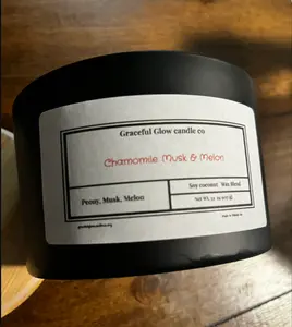 Graceful Glow Candle Co Chamomile Musk & Melon Soy Coconut Wax Blend 9oz Scented Candle for Relaxation and Tranquility