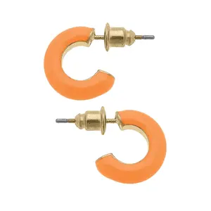 Kelley Coated Enamel Hoop Earrings in Neon Orange