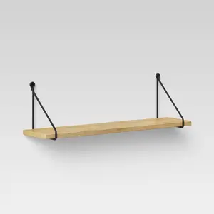 24" x 6" Wood Wall Shelf with Hanging Wire Natural/Black - Threshold 24" x 6" Wood Wall Shelf with Hanging Wire Natural/Black - Threshold