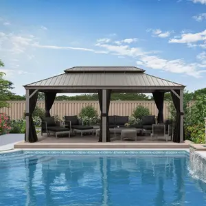 PURPLE LEAF 12' x 20' Patio Gazebo For Backyard | Hardtop Galvanized Steel Light Grey Frame With Upgrade Curtain