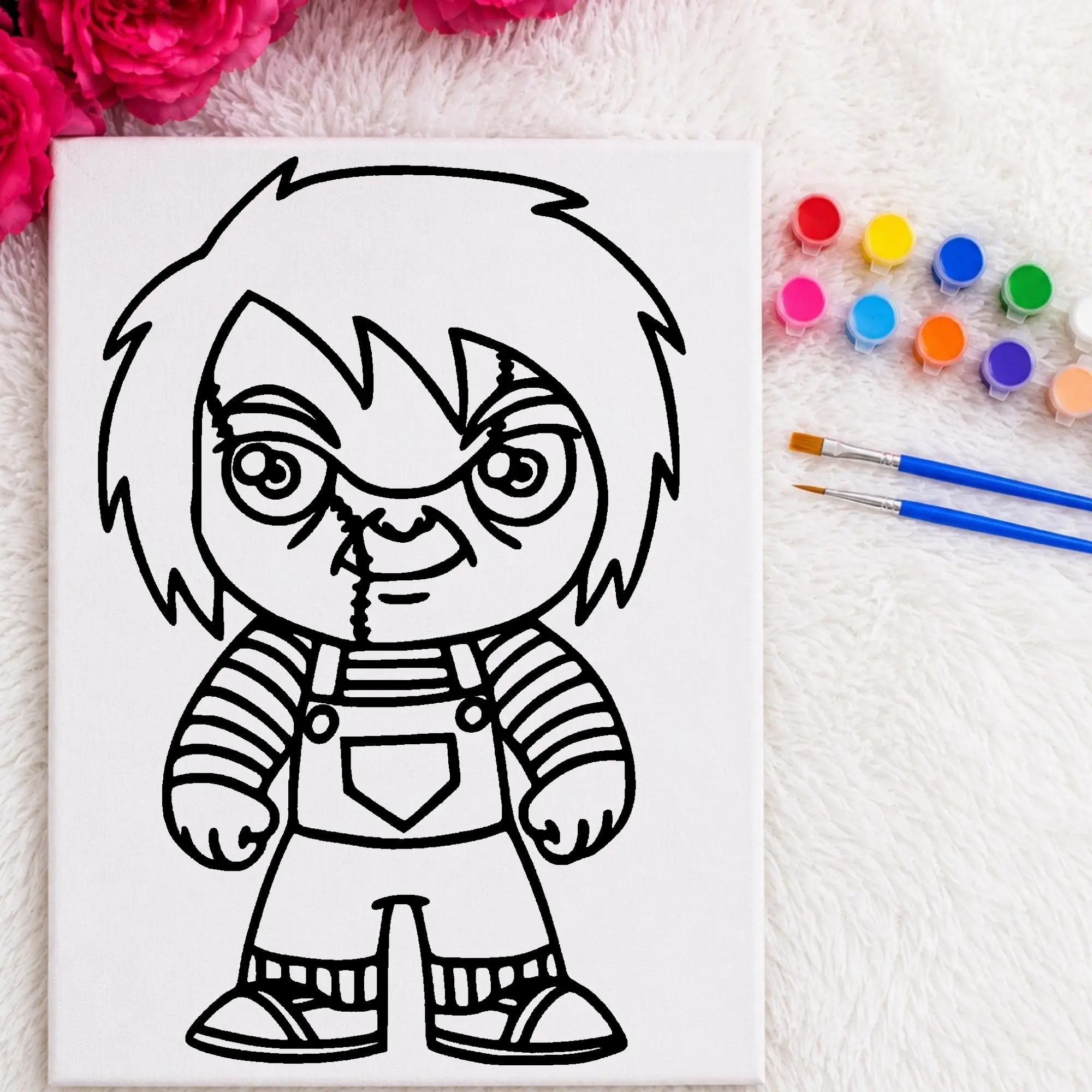 Chucky Halloween Canvas Paint Kit - Color Your Own Canvas - Sip and Paint Activity