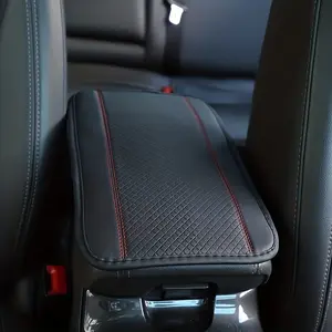 PU leather car armrest cover - Stitched black texture design, four-season interior protection, durable and stylish center console cushion, enhancing vehicle comfort | Fashion car accessories | Durable armrest cover