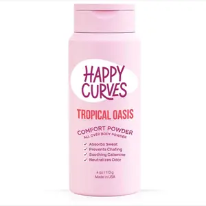 HAPPY CURVES Comfort Powder: Talc Free Anti Chafe Body & Foot Dusting Powder Deodorant to Control Inner Thigh Chafing, Private Areas, and All Over Body for Women 4 oz. (1 Pack, Tropical Oasis)