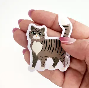Longhaired Brown and White Tabby Cat Sticker Die Cut Waterproof Vinyl Stickers for Decorative Use