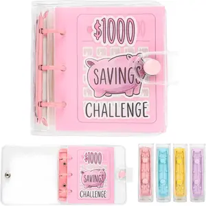 Mini Money Saving Binder with 25 Envelopes, $1000 Savings Challenge Book, Portable Budgeting Cash Planner, School Class Prize Gift (Pink, $1000)