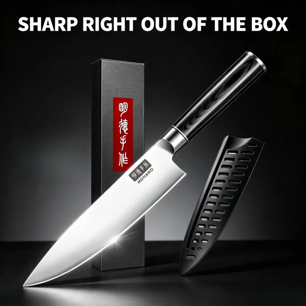 MDHAND 8 Inch Kitchen Chef Knife, High Carbon Stainless Steel Japanese Kitchen Knife with Black Pakkawood Handle, Ultra Sharp Cooking Knife for Meat Vegetable Cutting, Home & Restaurant, Best Gift