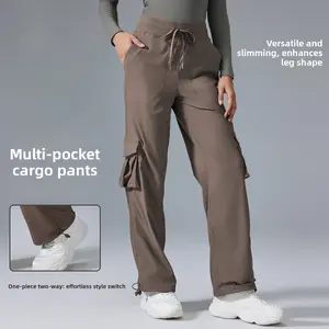 Outdoor running sports trousers, light and comfortable quick-drying fitness pants, multi-pocket wide-leg tooling casual pants apparel