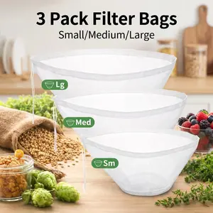 3 PCs Fine Mesh Strainer Bags（S+M+L），Greek Yogurt Maker Set, Homemade Yogurt Strainer, 3Pcs Nut Milk Filter Bag, Multi-purpose Strainer Set, Cheese & Yogurt Maker Bag, Reusable Yogurt Filter, Nylon Straining Bags 3Pcs