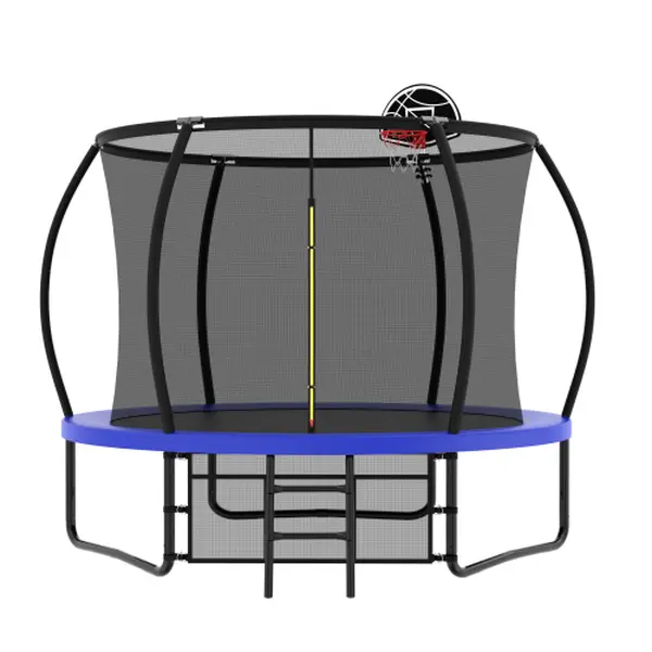 Kids Indoor/Outdoor Mini Trampoline Set; 10FT Pumpkin Trampoline with Basketball Hoop Enclosure Net & Ladder ASTM F381-16 Certified High-Quality Materials 360° Safety Net