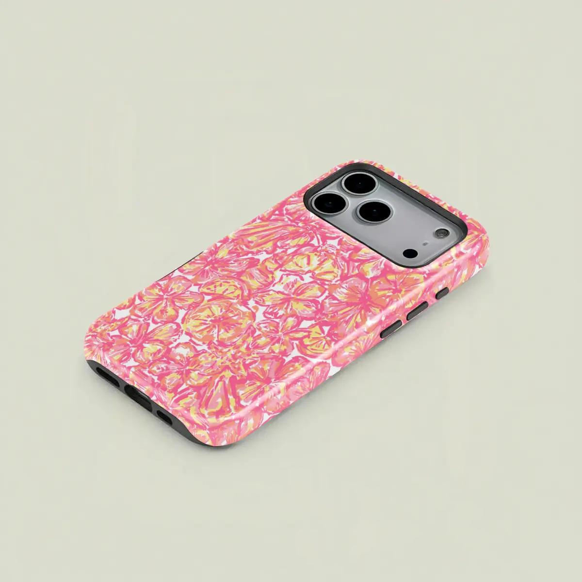 Refreshing Pink & Yellow Watercolor Floral Smartphone Case - For iPhone 17/16/15/14/13/12/11 Pro Max/Plus/Pro, Tough Luxury Crystal Texture Skin-Feeling Silicone PC Casing, Shockproof Durable Protector, Perfect Birthday Gift Phone Accessories, Cover, Hand
