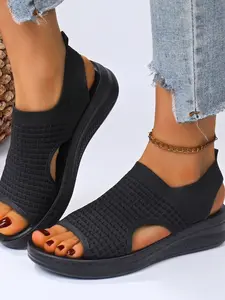 Lightweight PU Sole Slip-On Women's Sandals, Breathable Fabric, Massage Insole, Casual Office, Beach, Versatile Summer Shoes