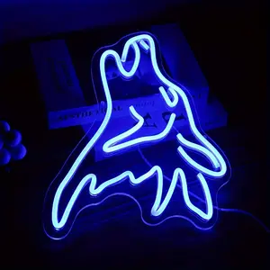Dimmable Blue LED Wolf Neon Light | Cute Cartoon Wolf Design with Heart Gesture, USB Powered Light, LED Mood Light, Atmosphere Lighting for Bedroom, Youngsters Room, Home, Party, Bar, Cafe, Game Room & More, LED Neon Lights, Neon Lamps