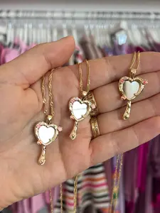 Enamel Mirror Pendant Necklace (Silver)