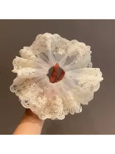 1pcElegant Beige Lace Pearl Scrunchies | Luxury Cute Hair Ties for Women INS Fashion Hair Accessories