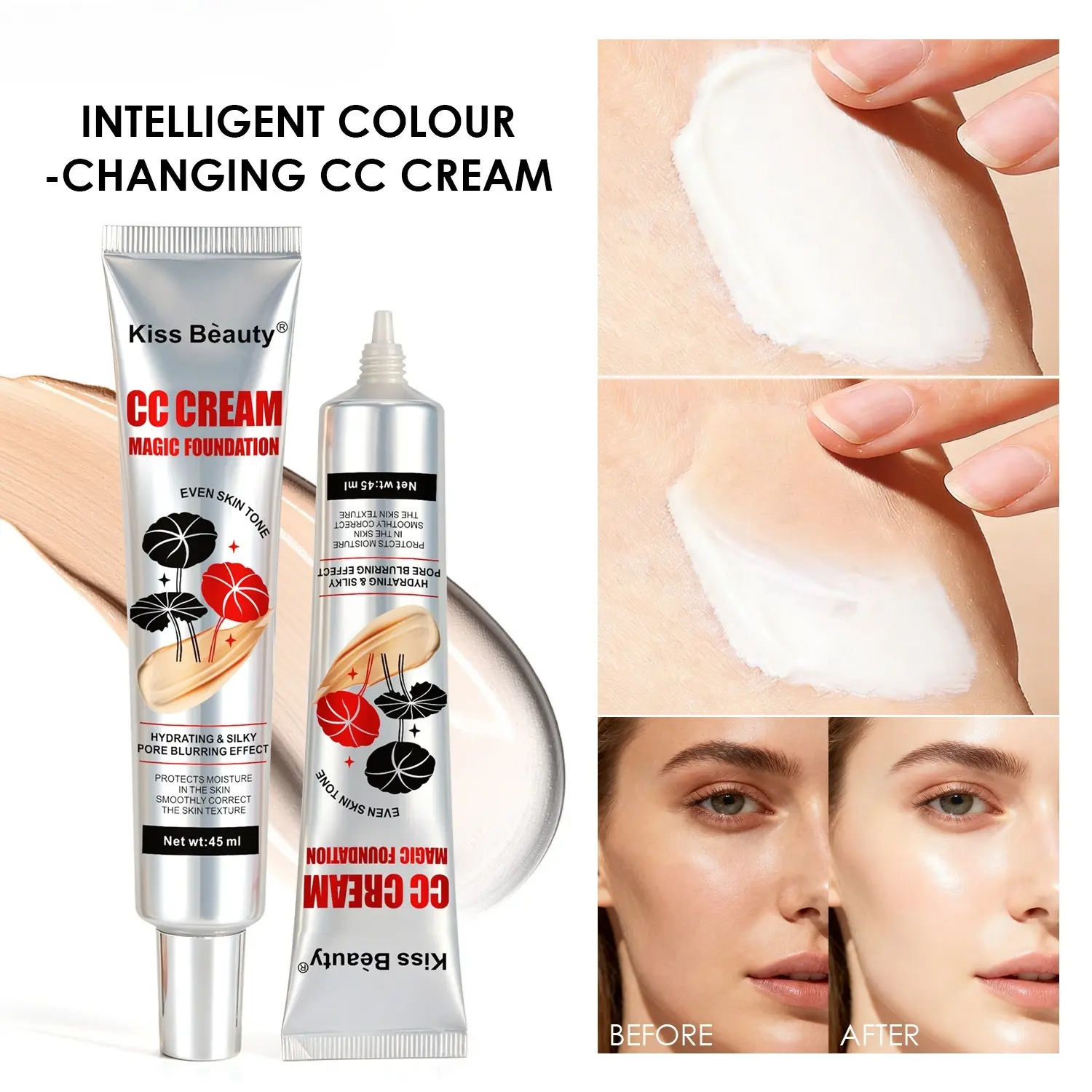 Natural Moisturizing CC Cream, Lightens Skin Tone, Concealer Foundation Cream, Suitable for Commuting, Daily Outings, Evening Parties and Festivals.