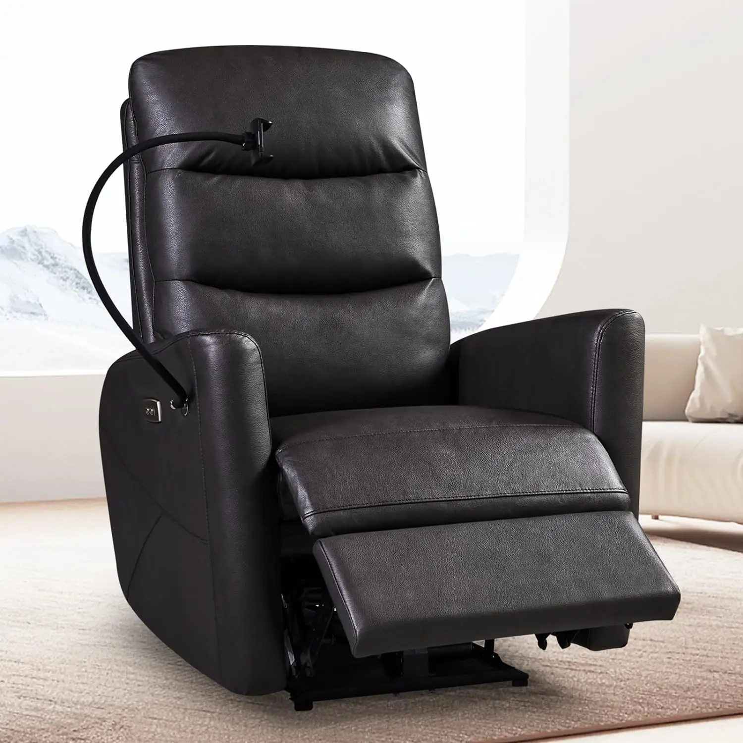 Modern Ergonomic Leather Small Power Recliner Chair - Adjustable Single Sofa with USB Port, Phone Holder for Adults, Ideal for Small Space Living Room, Bedroom (Indoor Furniture), Modern Furniture