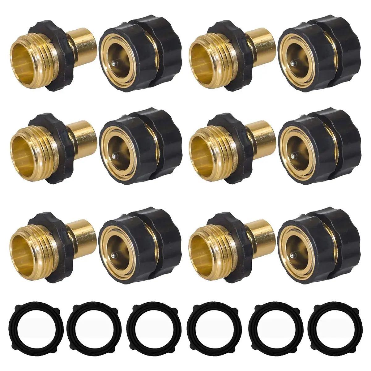 Garden Hose Quick Connector, 3/4	 Inch Male and Female Garden Hose Fitting Quick Connector Rubber Washers Leak Proof Durable Aluminum,4 Set fathersdaygift#SummerWins