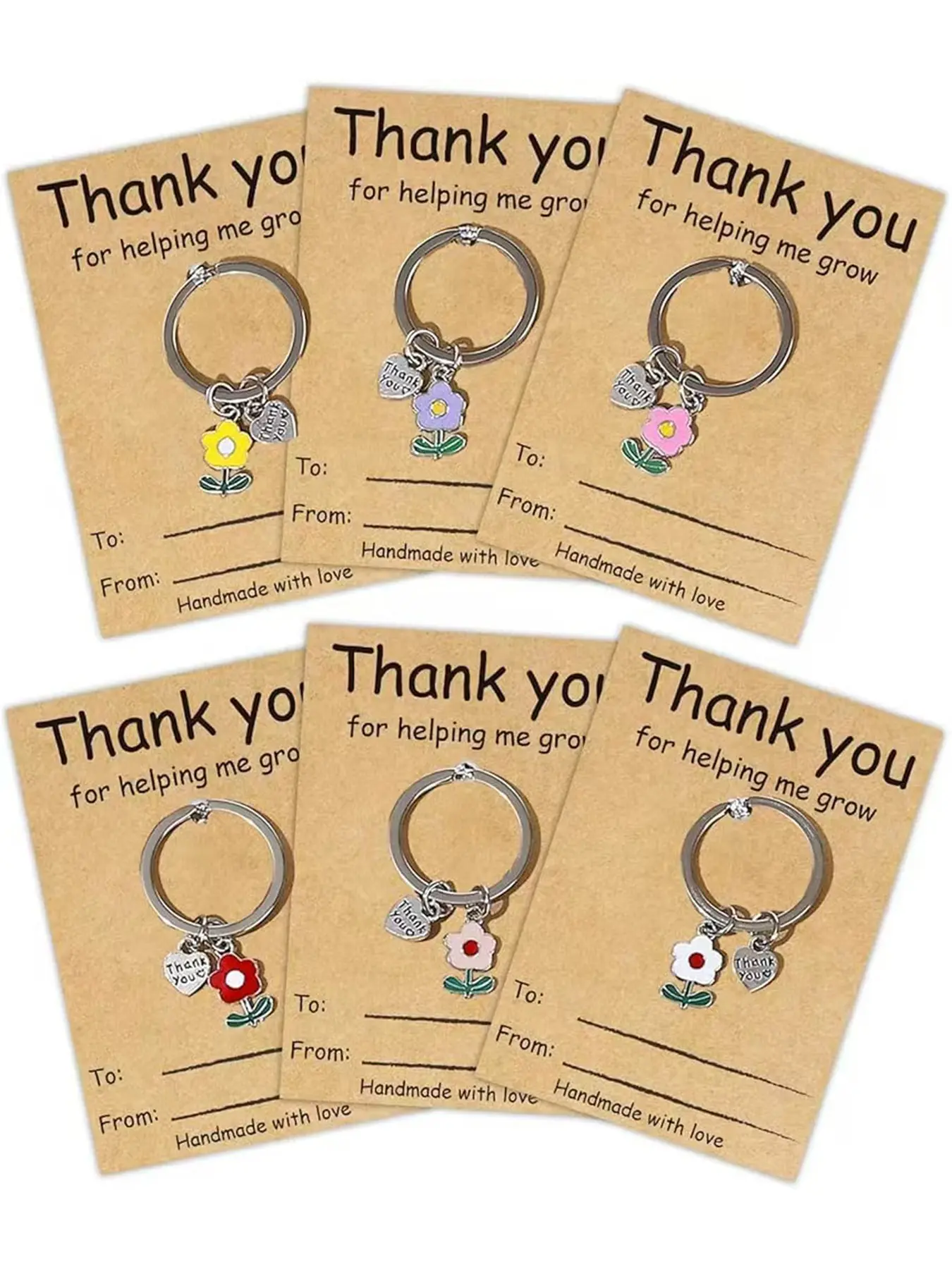 6pcs Teacher Appreciation Gifts Keychain, Thank You for Helping Me Grow, Teacher's Day & Christmas Gifts, Bulk Keychain Set for Bags, Keychain For Bags