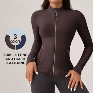 Women's fall bbl jacket Solid Color Zipper Sports PocketJacket with Gold Zipper Yoga Tennis Workout Top GymExercise Apparel Pickleball Clothing fitness athleticouterwear Womenswear Coats Gamis Basic Long Sleeve Long Sleeve Minimalist