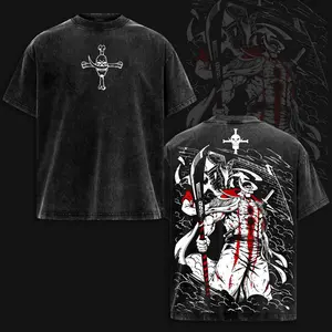 Whitebeard - OP Washed T-Shirt, Edward Newgate Anime Graphic Tee, Anime Merch ,Acid Wash Graphic Tee, Oversized Unisex Casual Top, Anime Fan Gift