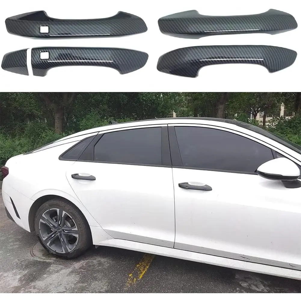 ABS Carbon Fiber Style Exterior Door Handle Cover Trim for Kia K5 2020 2021 2022 2023 2024 2025 with Smart Keyhole (Not for Optima 2015-2019)