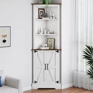 HOMBCK Tall Corner Cabinet with Doors, Farmhouse Corner Storage Cabinet with Shelf, 5-Tier, for Bathroom, Living Room, Hallway