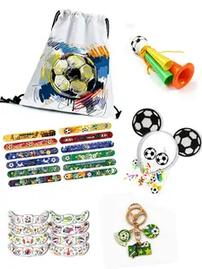 Soccer Party Favors Kit - All-in-1 Game Day Accessories Set with Drawstring Bag, Noisemaker, Slap Bracelets, Headband, Tattoos, Shoe Decals, Keychain | Perfect for Soccer Themed Kids’ Celebrations, Tailgates