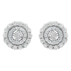 10KT White Gold 1/2 cttw Double Halo Brilliant Round-Cut Diamond Stud Earrings (I-J Clarity, I2-I3 Color)