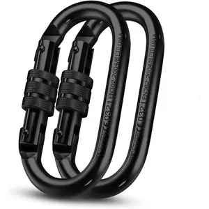 Carabiner Clip – UIAA Certified 25 kN 5620 LB, Large Heavy Duty Carabiners for Climbing: Oval-Shape, Screw Locking Steel Caribeener Clips, Hammocks, Hiking, Camping – Durable & Tested