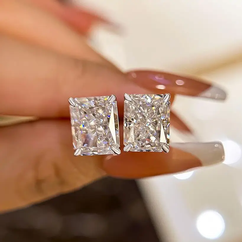 Effinny 4.0ct*2pcs Classic Radiant Cut Women's Stud Earrings,5A Grade Cubic Zirconia Earrings for women Outdoorfun