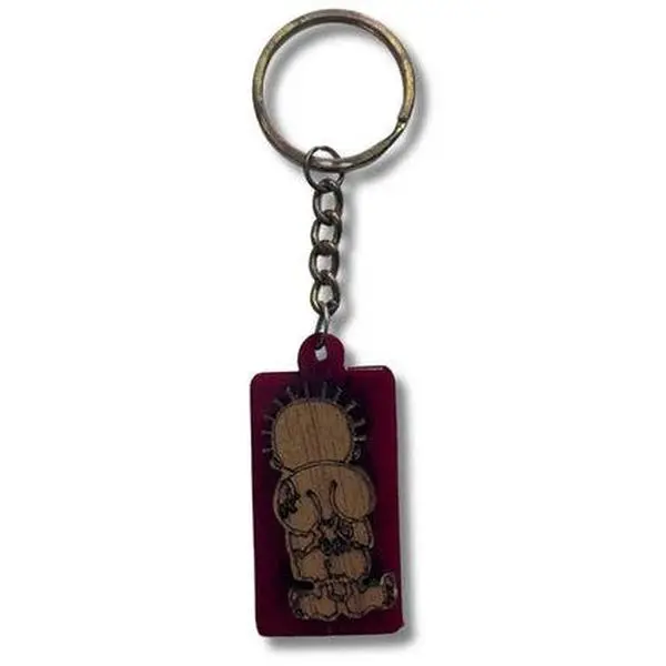 Red Wood Keychain with Detained Person Design