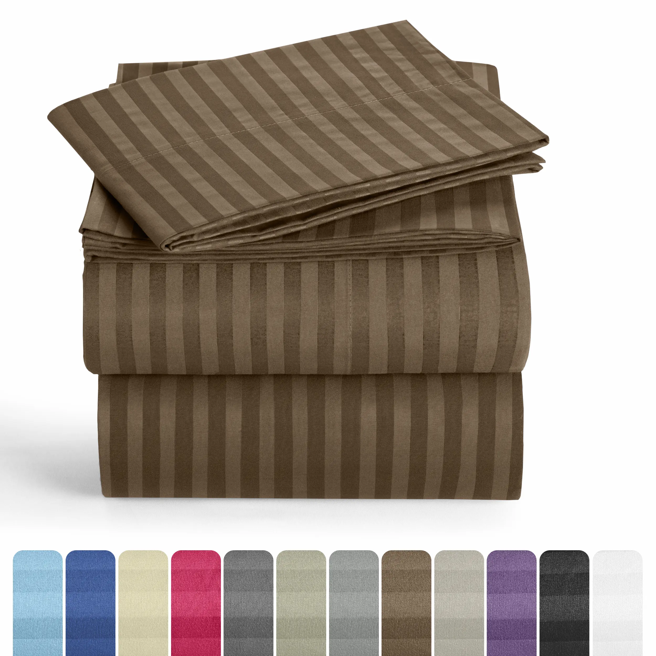 Lux Decor 4/3 Pieces Striped Bed Sheets Set - Hotel Luxury Sheets, Deep Pocket Up to 16 Inches, Extra Soft, Breathable Cooling Sheet & Pillowcases, Easy To Fit, Wrinkle Free, Fade & Stain Resistant Bedding Set